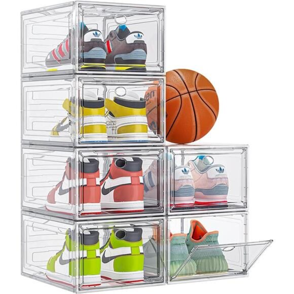 Thicken & Sturdy Clear Shoe Storage Organizer Magnetic Door, Stackable Boxes - Picture 1 of 6